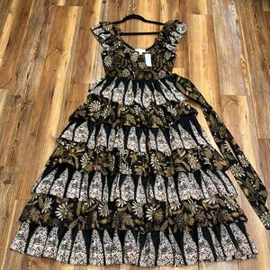 Cleobella Black and Gold Floral Dress